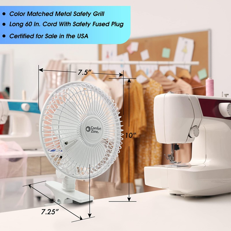 Comfort Zone Portable Clip on Fan with Fully Adjustable Tilt,