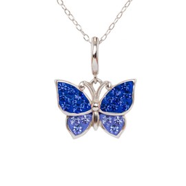 Annie & Sisters Sapphire Blue Butterfly Crystal Sterling Silver Necklace 14" with an Elegant Jewelry Box Gift for Girls & Women – Gift for Mother’s Day, Christmas, Birthday, Anniversaries