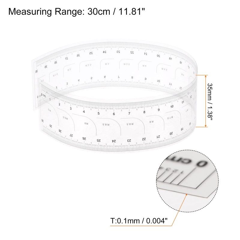 HARFINGTON Film Flexible Ruler 30cm 0.5mm Scale with R Angle