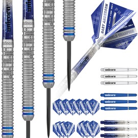Unicorn Steel Tip Darts Set | Gary 'The Flying Scotsman' Anderson Phase 5 World Champion | 90% Natural Tungsten Barrels with Blue Accents | 24 g