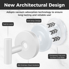 WingWider Shower Hooks for Inside Shower,No-Drill Removable&Reusable Towel Hooks for Bathroom,Heavy Duty Suction Cup Hooks for Glass Window,4 Packs(White)