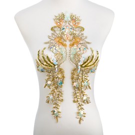 Silvora Parche Bordado de Perlas de Oro con Lentejuelas, Herramienta de Costura Hecha a Mano para Vestido de Novia, Vestido de Fiesta, Traje de Disfraz, Manualidades DIY (Oro-4)