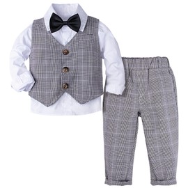 mintgreen Toddler Boys Wedding Party Suit Tuxedo Outfit Sets, Grey Plaid, 3-4 Years, 110