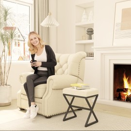 YMYNY Vanity Stool, Linen Footrest Stool, Ottoman Bench with X-Shaped Metal Legs, Makeup Dressing Stool for Vanity, Living Room, Bedroom, Entryway, Hallways 15.74" D×11.81" W×18.11" H Beige UHBD033Y