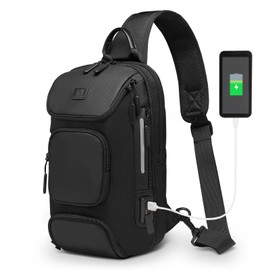 SUIKIHUM Sling Bag for Men, Anti Theft Mini Backpack with USB Charge Port, Lightweight Convertible Crossbody One Strap Casual Pack (Black)