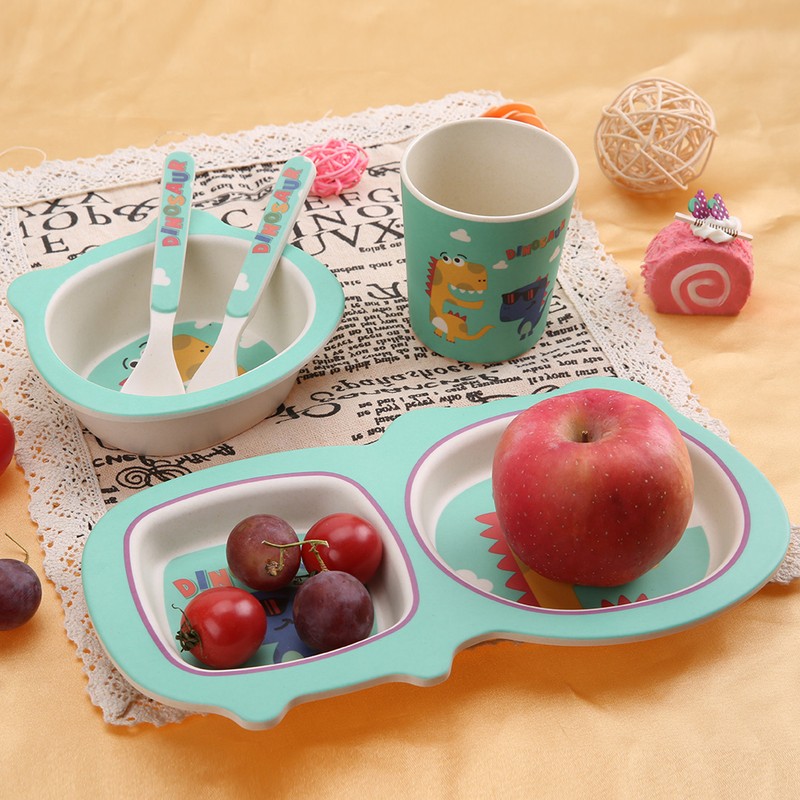 5 pcs set Eco friendly Bamboo Fiber Cartoon Children Tableware