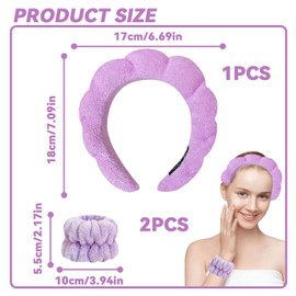 LINGJIA Wrist Wash Band, Women's Spa Hair Bands, Cosmetic Hair Bands, Terry Cloth Hair Bands, Skin Care Face Wash Hair Bands, Headbands, Face Wash Bracelets, Make Up Wrist Scarves (Purple)
