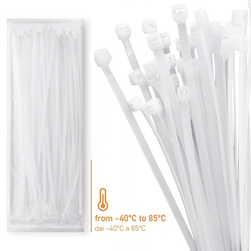 200mm x 2.5mm White Plastic Cable Ties Nylon Cable Ties