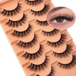 Cat Eye Lashes NINGLASH Wispy Lashes False Eyelashes Natural Look Fake Eyelash 15mm Faux 3D Mink Lashes Strips 7 Pairs Fluffy Lash Pack