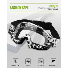 anteojos de moto de motocross, equipo de motocicleta, ATV, equitación, motocross, Dirtbike de 4 ruedas, accesorios para anteojos de esquí que se ajustan sobre las anteojos, protección UV400, antipolvo, inastillables para hombres y mujeres (negro blanco +