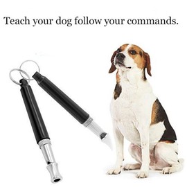 Set of 2 Dubens Ultrasonic Dog Whistle, Dog Whistle Stop Barking Control Gain – Stainless Steel Key Ring, Adjustable for commands & Stunts, Silver and black