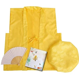 HOHO AYUMU Longevity Celebration Chanchanko Set, for 80th, 81st, 88th, and 90th Birthday Celebration, Yellow Chanchanko, Folding Fan, and Bookmark Set