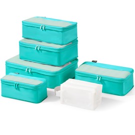6 Set Compression Packing Cubes for Travel Essentials, Luggage Organizers for Suitcases (Teal)