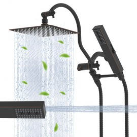 Hibbent All Metal cUPC Certified Shower Head, 10'' High Pressure Rainfall Showerhead Combo, Handheld Shower Wand, 12'' Adjustable Extension Arm, 4-Spray, 71'' Hose, Shower Holder, Oil Rubbed Bronze