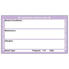 Emergency Medical Condition and Contact Wallet ID Card - with self-Laminating Wallet Pouch (Purple)