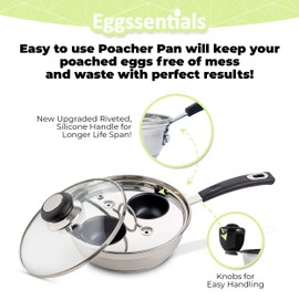 Eggssentials Egg Poacher Pan Nonstick Coating - Poached Egg Cooker, Stainless Steel Egg Poaching Pan PFOA Free with Spatula, Poached Egg Maker, Egg Poachers Cookware