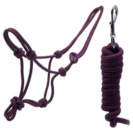 Horse Rope Halter Stiff Polyester Training Halter With Matching Lead Rope For Horses Multiple (Full, Burgundy)