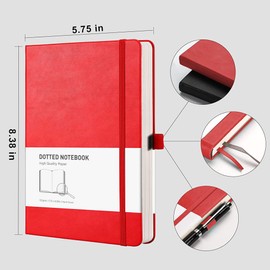 RETTACY A5 Dotted Notebook 2 Pack - Bullet Dot Grid Journal with 320 Numbered Pages Hardcover 120gsm Thick Paper, 8 Perforated Sheets, Pen Holder, Inner Pocket 14.5 x 21cm - Black Red
