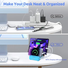 4-Port Charging Station for Multiple Devices, USB Charger Stations Multi-Device Organizer Charging Dock, Compatible with Cell Phones, iPads, Kindle Tablets, and Other Electronics (Blue)