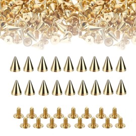 USHS Pack of 100 Gold Punk Rivets Set Metal Punk Spikes Pointed Rivets DIY Craft Rivets for Decorating Leather Band Bags Shoes Coats Bracelets Gloves Clothing Choker 7 x 10 mm