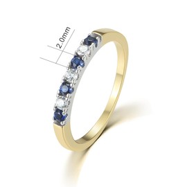 18 Carat Gold Vermeil on 925 Silver 7 Stone Blue & White Sapphire Eternity Ring Sizes K to U (K)