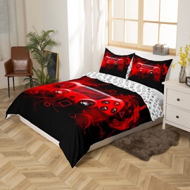 Kids Gamer Duvet Cover Set Single Gamer Bedroom For Boys Girls Teens Video Game Controller Bedding Set Gaming Console Comforter Cover Red Black Geometry With 1 Pillow Case Zipper