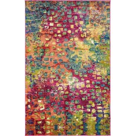 Unique Loom Jardin Collection Colorful, Vibrant, Abstract, Modern Area Rug, 5 ft 0 x 8 ft 0 Rectangular, Multi/Blue