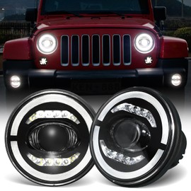 Aexploer 7 inch Round LED Headlights with High&Low Beam&DRL Compatible with Wrangler JK TJ LJ 1997-2018,for Defender 90/110 1983-1997,for MX-5 1990-1997 Clear Len White Light