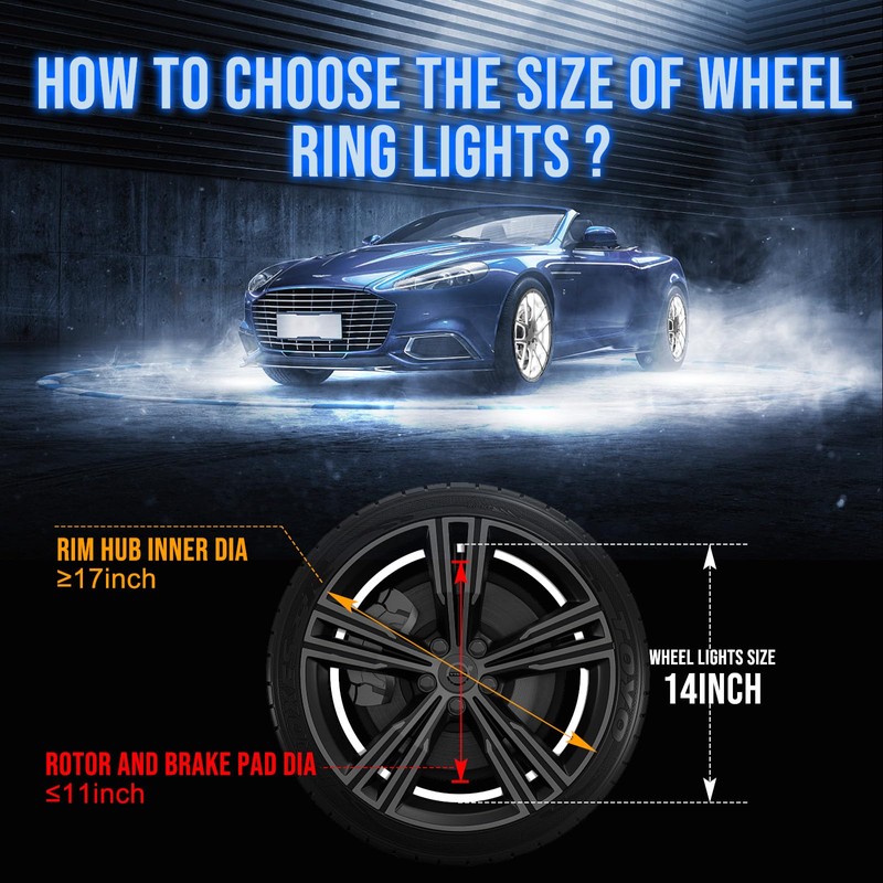 Beatto 14 inch Bright White Double Row Wheel Lights, Pure