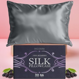 DECOLURE 100% Pure Mulberry Silk Pillow Case King Size – Highest Grade 30 Momme 6A+, Luxuriously Soft & Cooling Silk Pillowcase for Hair & Skin, Hypoallergenic, Breathable, Hidden Zipper (Grey)