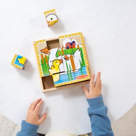 Melissa & Doug Farm Wooden Cube Puzzle with Storage Tray - 6 Puzzles in 1 (16 pcs) - FSC Certified