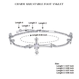 Cross Ankle Bracelet For Women, 925 Sterling Silver Charm Adjustable Foot Anklet, Large Cross Bracelet (One Cubic Zirconia Diamond Cross)