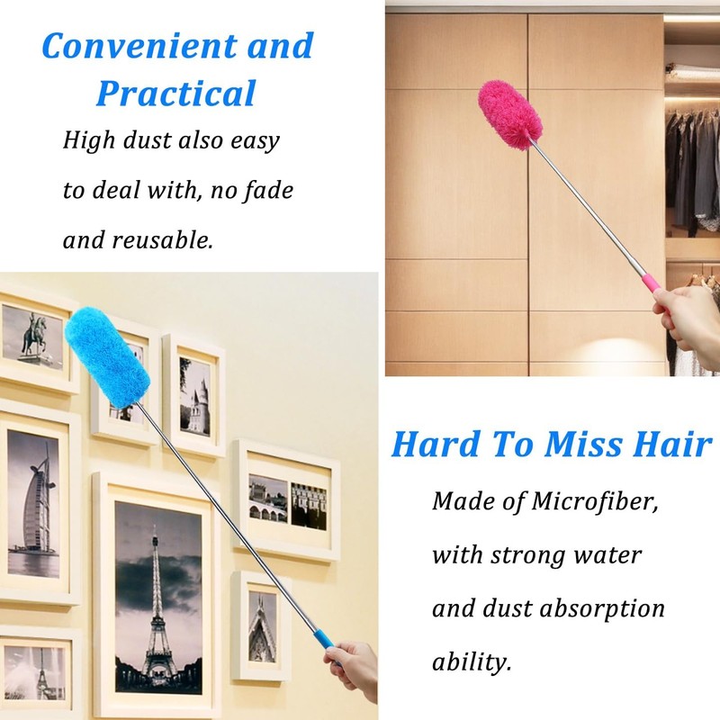 4 Pcs Washable Microfiber Feather Duster, with Extendable Pole and