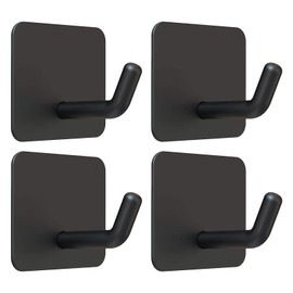 VIS'V Adhesive Hooks, Heavy Duty Shower Wall Stick on Hooks, Waterproof, 2 Extra Adhesive Strips, Black, 4 Pcs