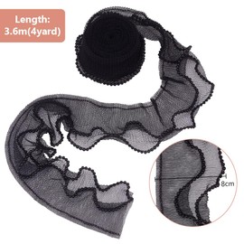 PH PandaHall Ruffle Pleated Trim 4 Yard 2-Layer Elastic Fabric Band Wide Black Tulle Fabric Application Lace for Trimming Crafts Sewing Clothes Collar Cuffs Hats Bags Decoration