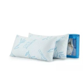 COOL BAMBOO 2 PACK Bamboo Shredded Memory Foam Pillow Washble Cover 2 PACK Queen King Standard Size - Queen Size 2 Pack