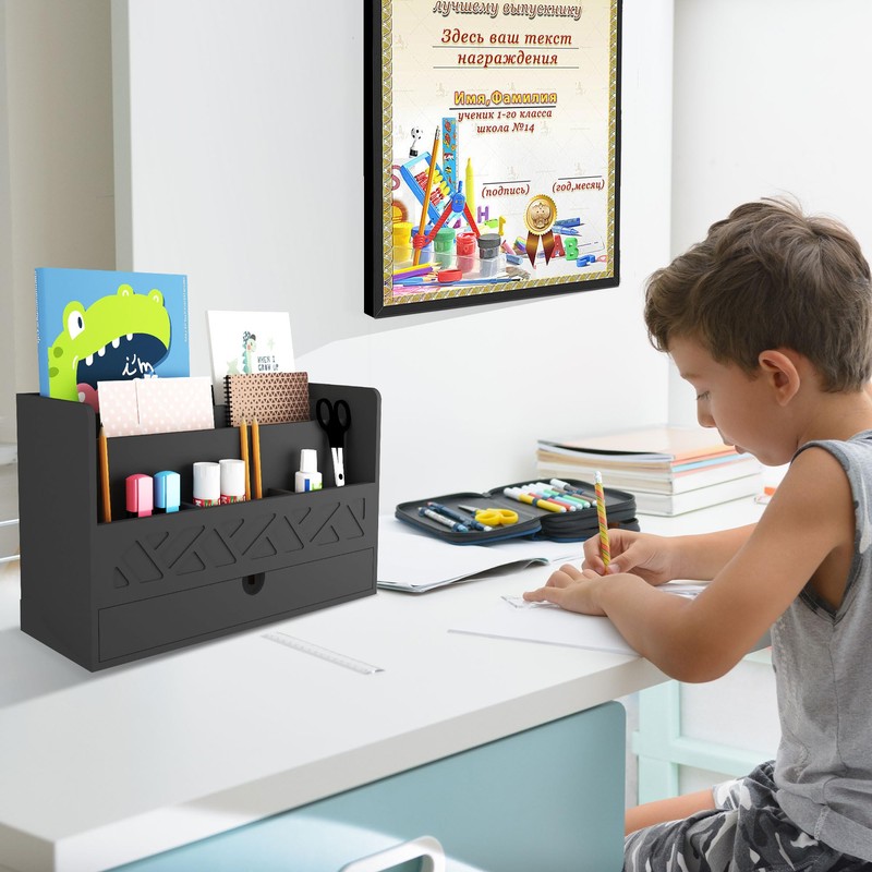 Bamboo Mail Organizer Countertop Desktop with Drawer - Desk Organizer