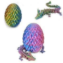 3D Printed Movable Dragon Toy, 3D Dragon in the Egg, Easter Surprise Dragon Egg Figures, Dragon Egg with Dragon, Easter Gifts, Children, Desk Toy, Dragon Ornament for Cars, Offices, Homes (Laser