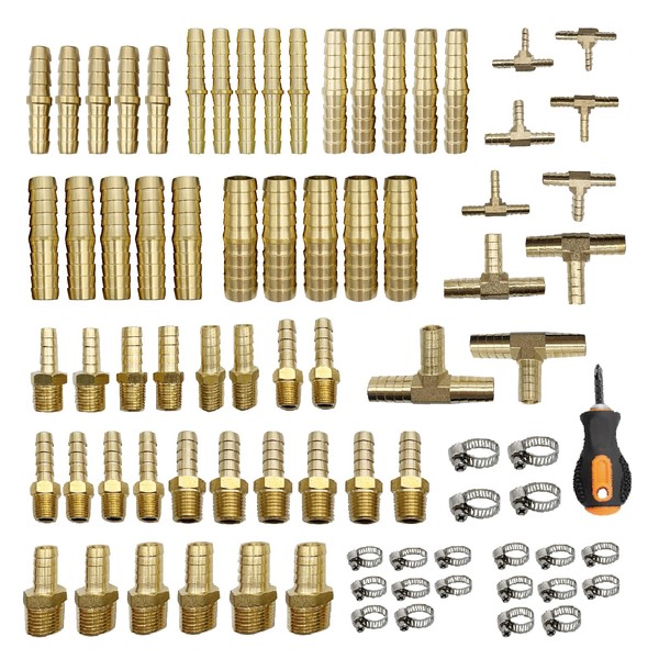 82 pcs Brass Hose Barb Fittings Assortment Kits 1/8" 3/16"