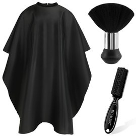 NICEMOVIC Hair Cutting Barber Cape with Neck Duster Brush and Barber Brush, Professional Barber Accessories Cleaning Supplies for Salon Haircut Styling (Black)