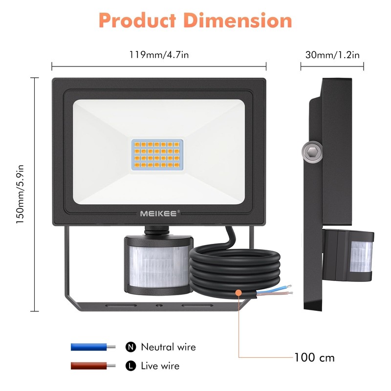 MEIKEE 25 W LED Spotlight with Motion Sensor 2700 K