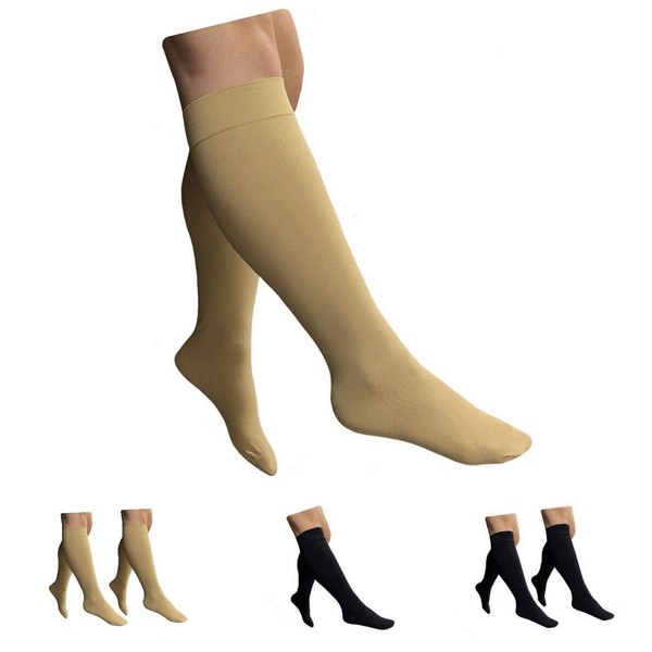 HealthyNees Closed Toe 15-20 mmHg Compression Plus Size Big Wide Leg Calf Socks (Beige, 5X-Large)