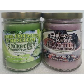 Smoke Odor Exterminator 13 oz Jar Candles Assortment Two Fragrances Bundle Cool Cucumber & Honeydew & Mulberry & Spice.