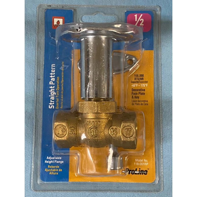 ProLine Log Lighter Gas Valve, 1/2" IPS Fireplace, 1/4 Turn,
