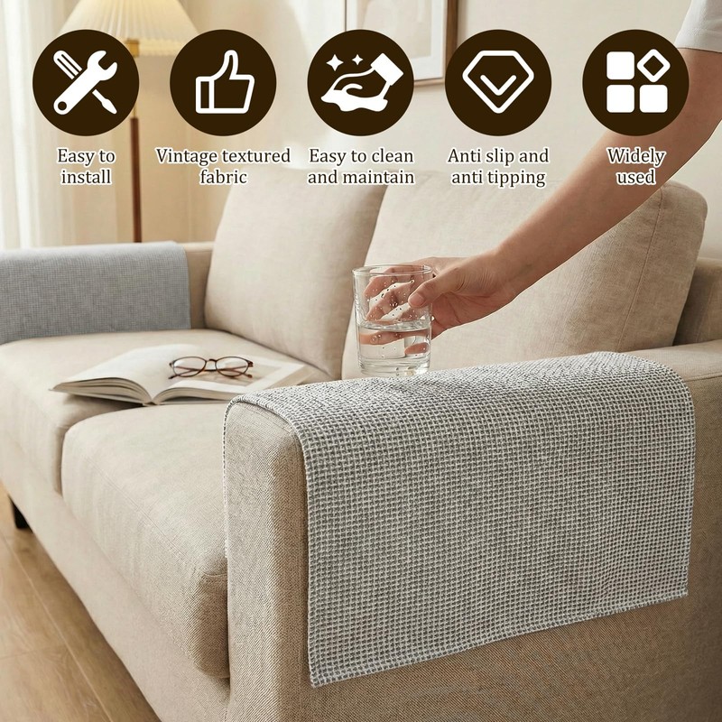 Caffney 2Pcs Waterproof Couch Arm Covers Set Non-Slip Couch Armrest