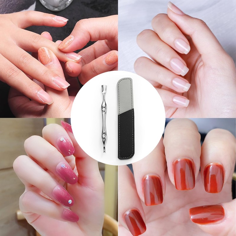 EUZUXU Cuticle Pusher Stainless Steel, 2-in-1 Cuticle Trimmer Nail Care