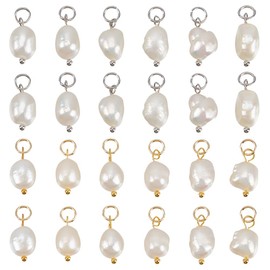 Beebeecraft 1 Box 40 Pieces 2 Colours Freshwater Pearl Charms Grade B Natural Cultured Baroque Irregular Rice Beads Dangle Mini Pendant with Jump Rings