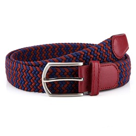 Braided Canvas Woven Elastic Stretch Belts for Men/Women/Junior with Multicolored (WineBlue, Large/36-38” Waist)