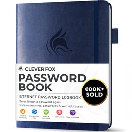 Clever Fox Password Book with alphabetical tabs. Internet Address Organizer Logbook. Small Pocket Password Keeper for Website Logins (Dark Blue)