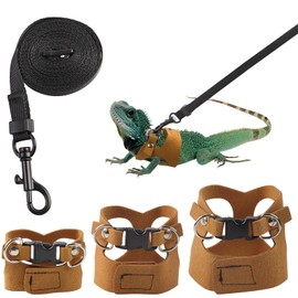 Maxqzin 3 Pack Bearded Dragon Harness and Leash Set, Bearded Dragon Leash and Harness with Traction Rope, Suitable for Lizards and Other Small Reptiles (S, M, L)